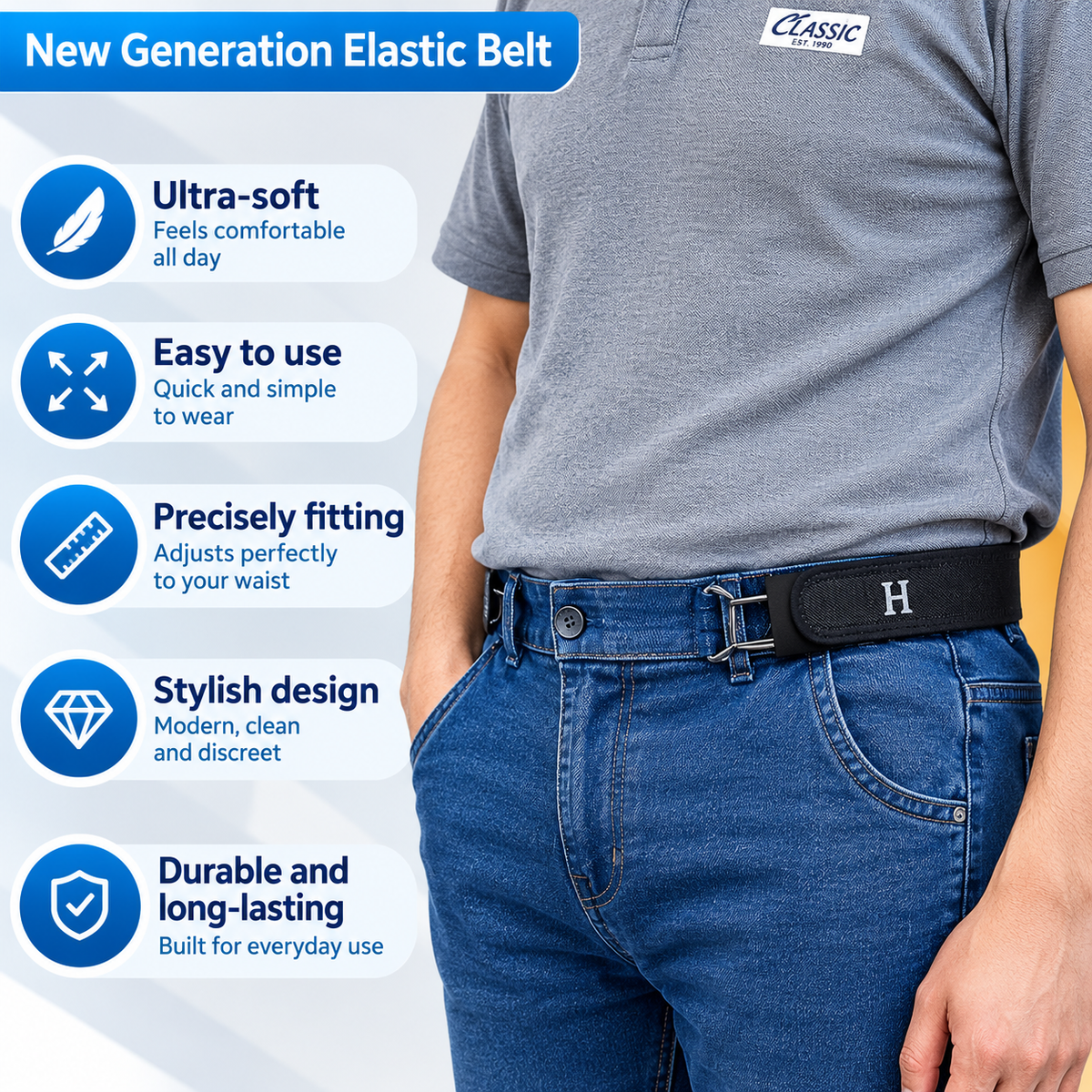 Pair of Adjustable Stretch Belt for Jeans, Trousers & Pants for Men/Women