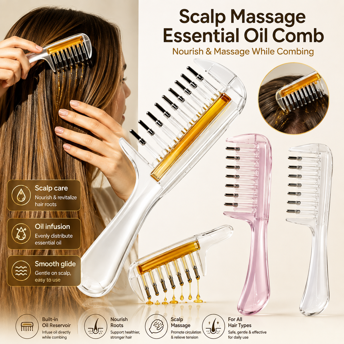 Transparent Essential Oil Applicator Massage Comb