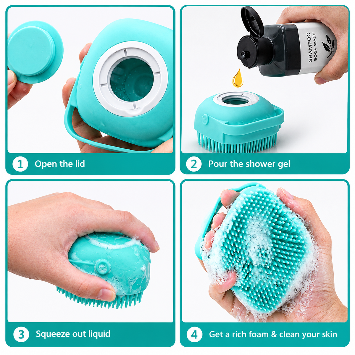 2-in-1 Silicone Shower & Body Scrubber with Soap Dispenser
