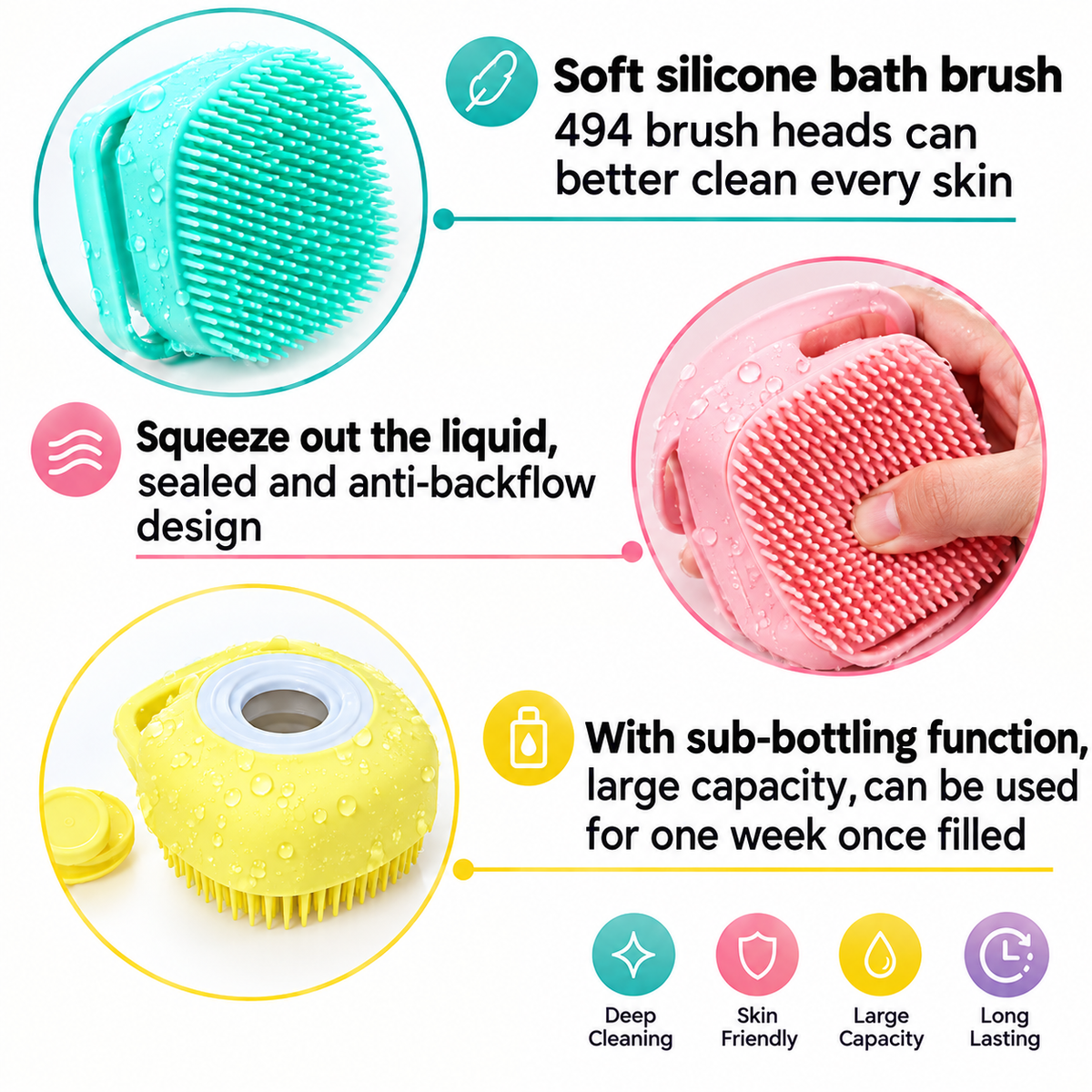 2-in-1 Silicone Shower & Body Scrubber with Soap Dispenser